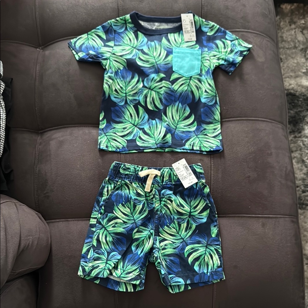 Tropical Leaf Print Toddler Outfit